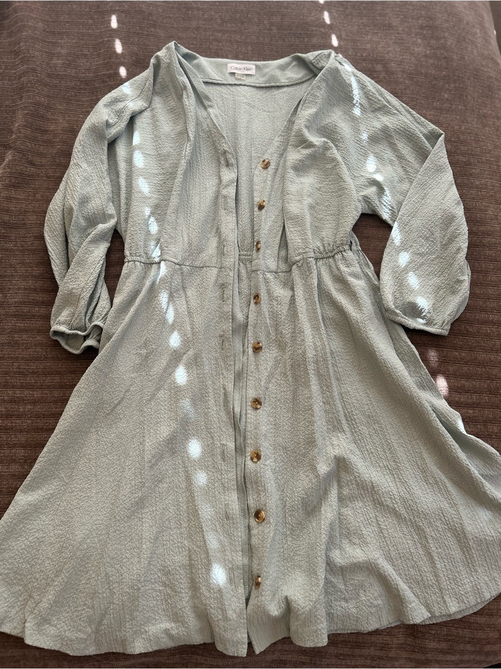 Calvin Klein Light Sage Button-Front Long Sleeve Dress